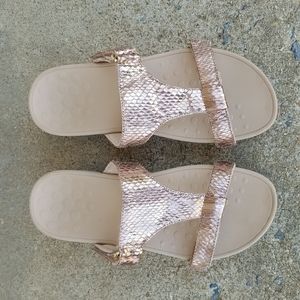 Vionic Ellie Metallic Snake Print Rose Gold Sandals TVW5489 Size 7